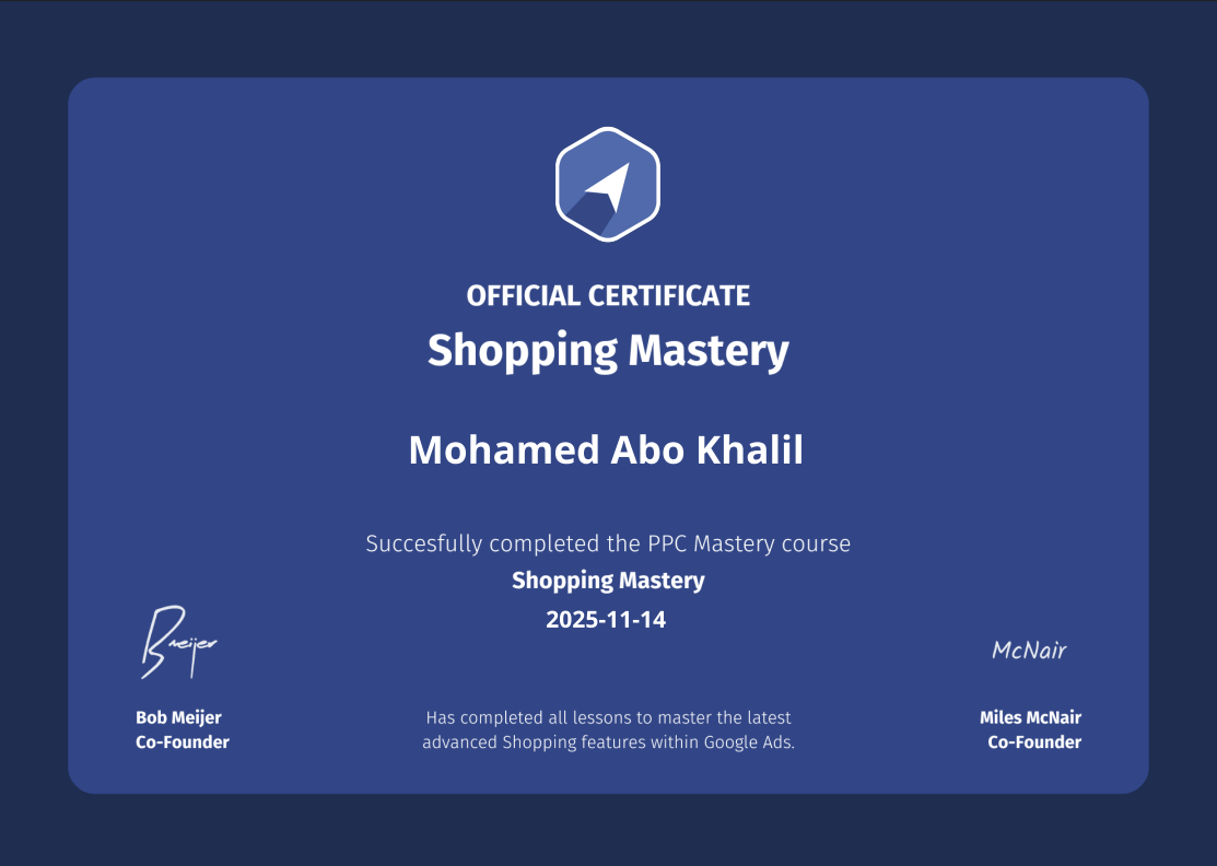 Shopping Ads Mastery Certificate